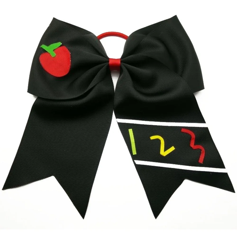 

5pcs 7Inch pencil Back To School cheer bows Handmade apple elastic Handmade Grosgrain Ribbon Hair Bows For Kids Hair Accessories