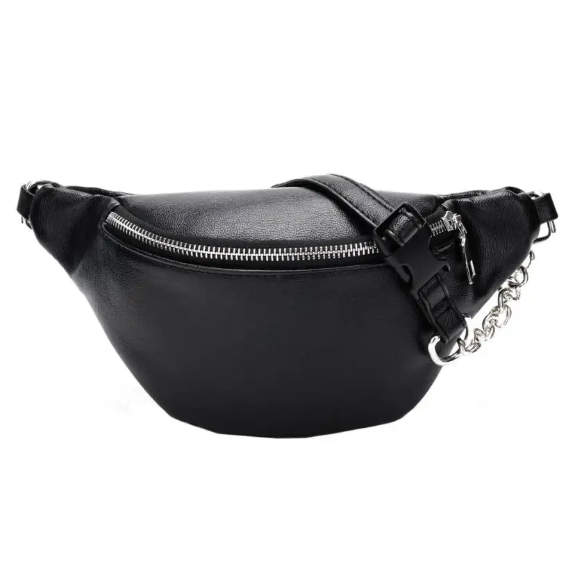 Waist Pack Women Leather Fanny Bag PU Solid Pure Portable Chain And Belt Strap Portable Bags
