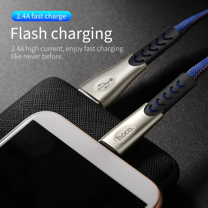 HOCO المصغّر usb كابل 2.4A النايلون سريع تهمة USB كابل بيانات لسامسونج Xiaomi LG اللوحي شاحن هاتف محمول يعمل بنظام تشغيل أندرويد USB كابل شحن