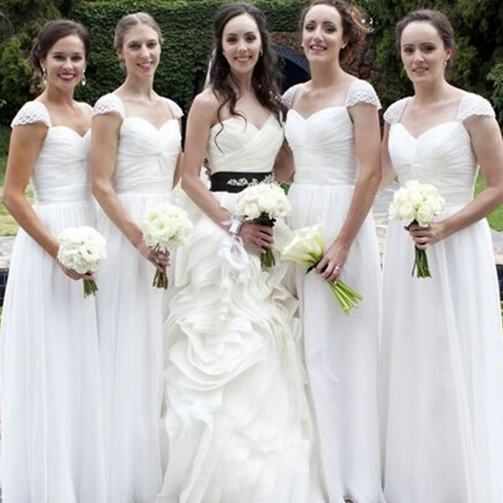 Elegang белые длинные платья подружки невесты вырез сердечком линии платье до пола шифон фрейлина платье 2019 дешевые женские платья
