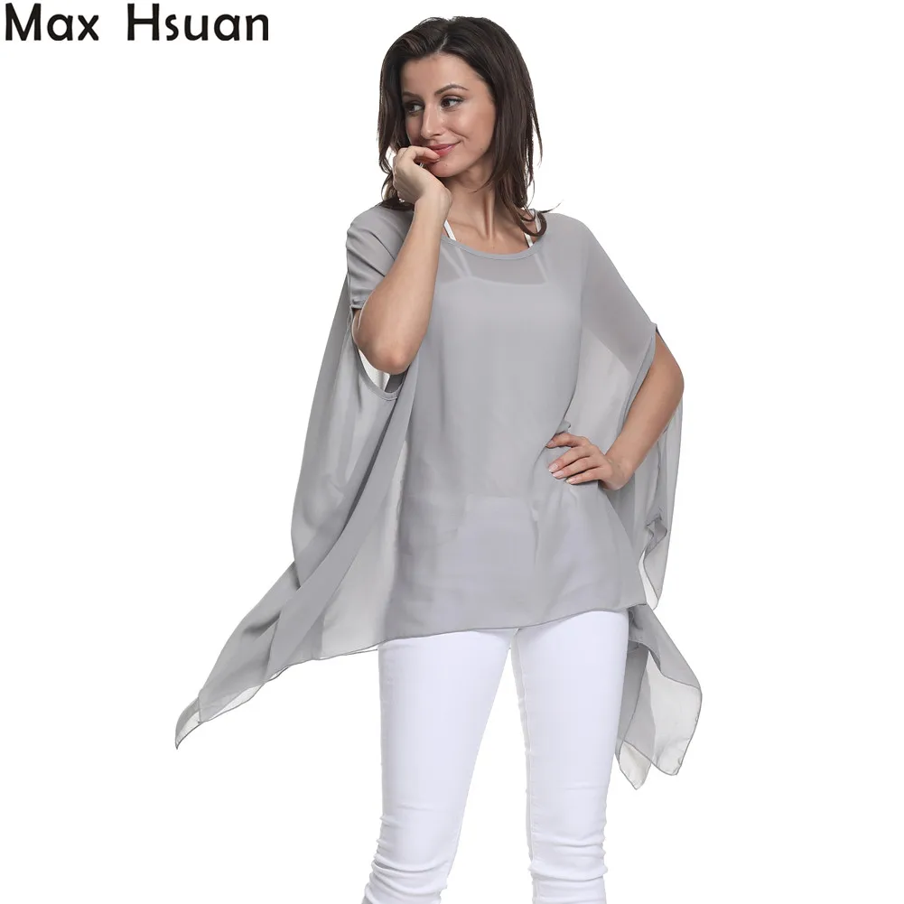 Женская однотонная блузка Max Hsuan Летняя Повседневная Свободная шифоновая рубашка