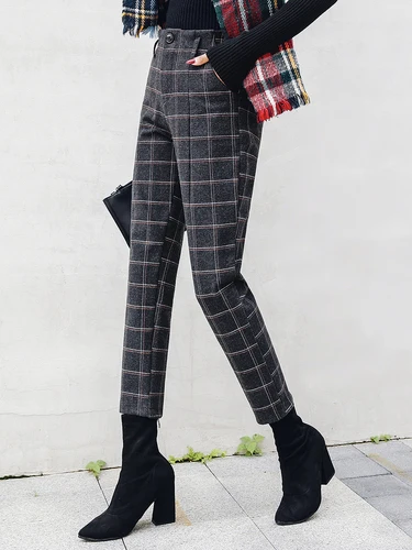

Radish Pants High Waist Wool Pantalones American Trousers Women Plaid Harem Pants Womens Pantalones Mujer Harembroek Vrouwen