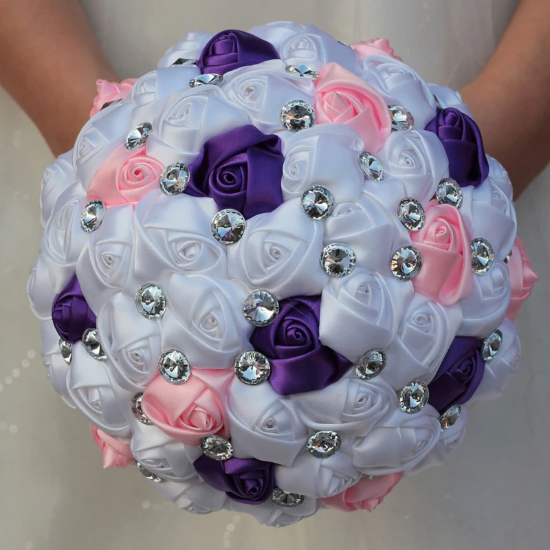 В наличии Sparkly Кристалл букет невесты алмаз атласные розы Свадебные цветы Свадебные букеты Искусственные букет из бусин де Флер