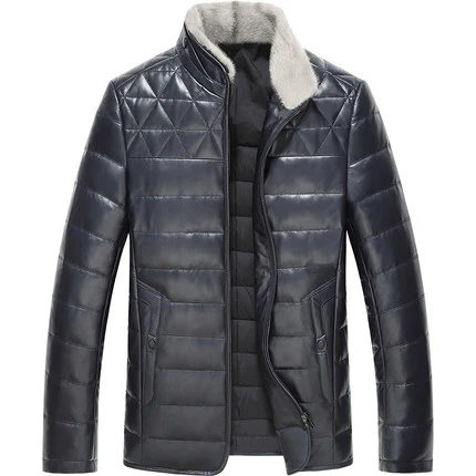 AYUNSUE, Новое мужское пальто из натуральной овчины, 90% утиный пух, мужские Куртки из натуральной кожи, верхняя одежда размера плюс D-129399 LX2352 - Цвет: royal blue gray fur