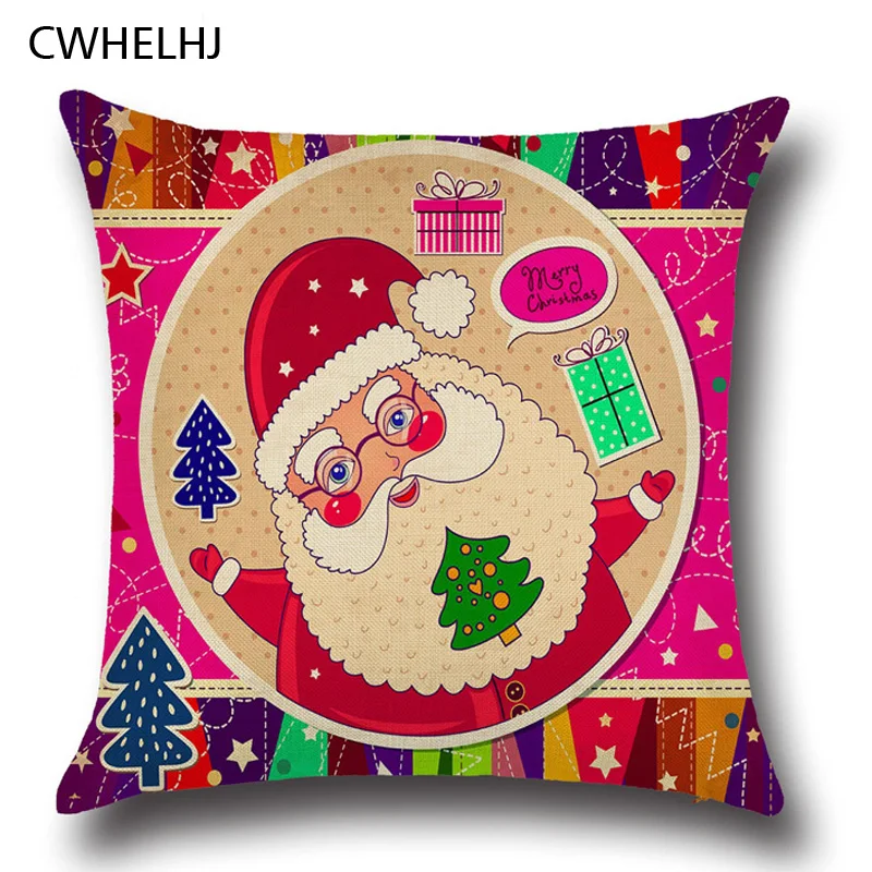 CWHELHJ Santa font b Decorative b font Pillow Case Cover Cotton Linen Snowman elk Printed Pillowcase