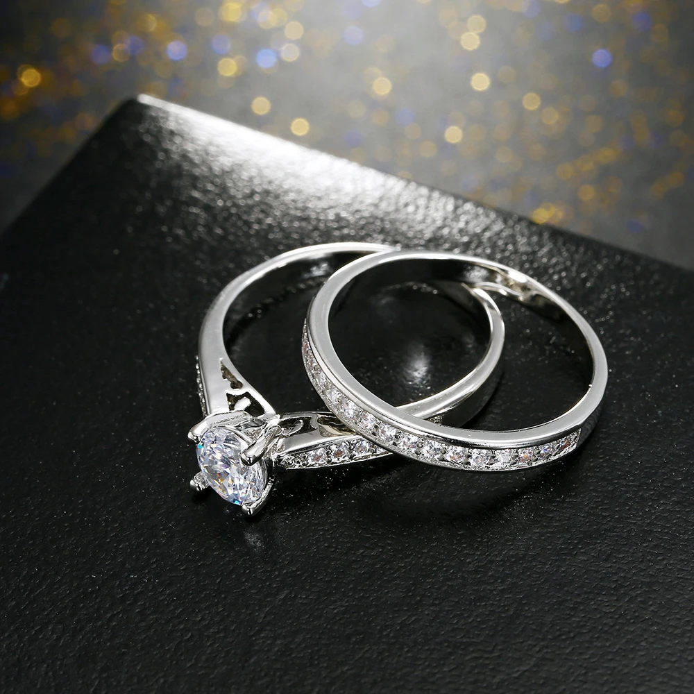 KISSWIFE 2 шт./лот, Серебряный набор двойных колец, обручальное женское кольцо с кубическим цирконием для женщин, женские вечерние ювелирные изделия для влюбленных
