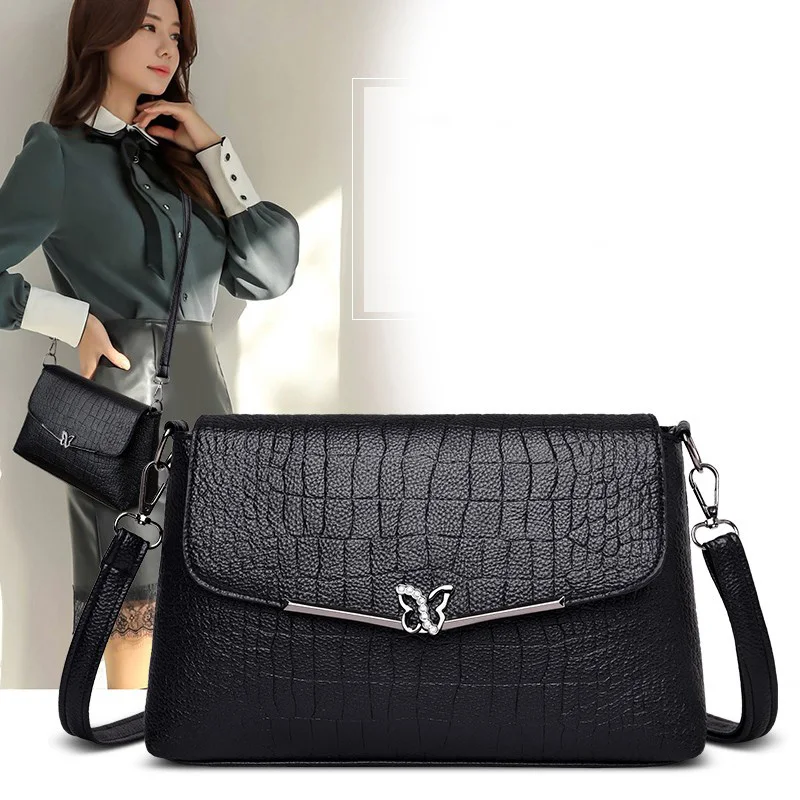 

Fashion Women's Shoulder Bags Crocodile Pattern Synthetic Leather Crossbody Bag Elegant Ladies Covered Envelope Bags Long Should