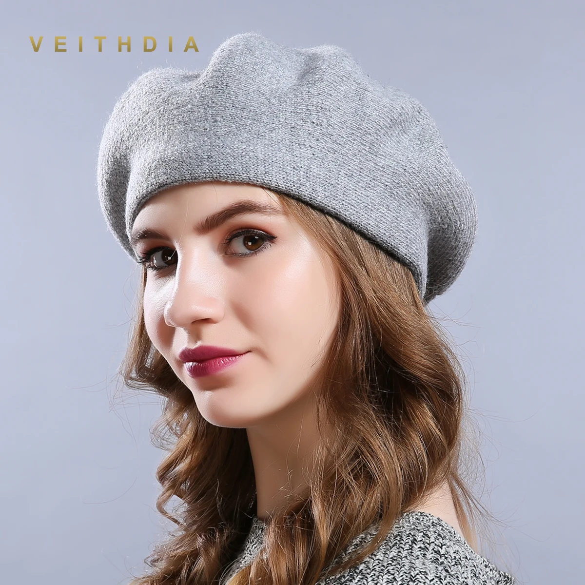 VEITHDIA, новые зимние шапки-береты, однотонные, шерстяные, кашемировые, женские, теплые, брендовые, повседневные, высокое качество, женские, Vogue, вязаные шапки для девочек, шапка - Цвет: Light gray