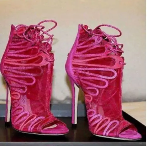 

Sestito 2018 Ladies Sexy Lace Patchwork Peep Toe Sandals Boots Woman High Heels Back Zipper Ankle Boots Girls Ankle Strap Shoes
