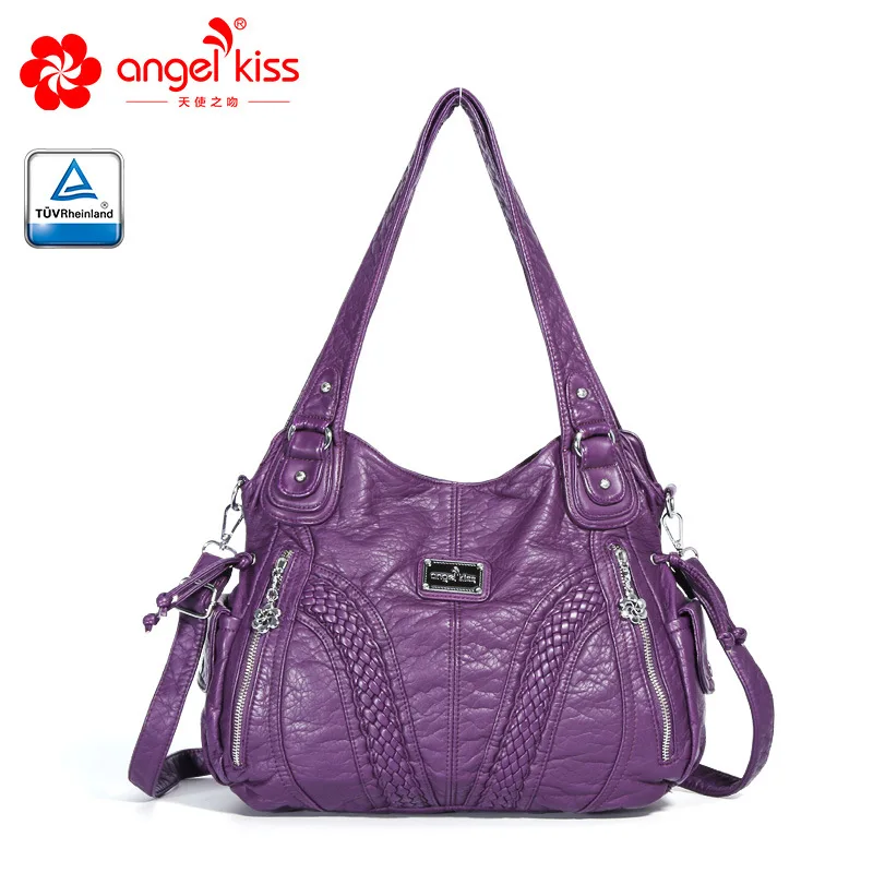 Бренд Angelkiss,, женская сумка из искусственной кожи, женские сумочки, одноцветные сумки на плечо, сумки-мессенджеры для женщин - Цвет: Фиолетовый