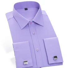 Дизайн фиолетовые Твердые французские запонки вечерние мужские рубашки с длинным рукавом Формальные свадебные рубашки мужская французская запонка платья рубашки