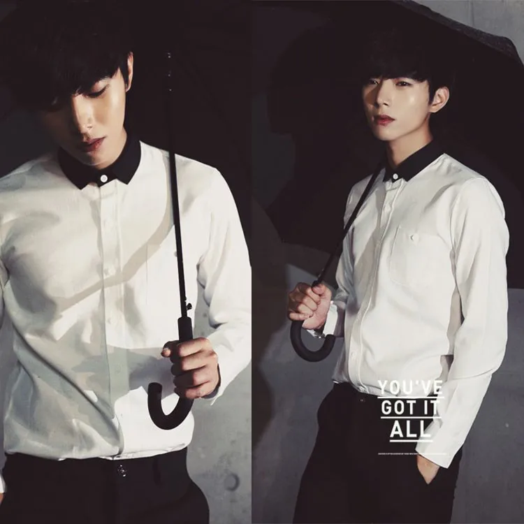Мужская новая Корейская Молодежная Студенческая рубашка из чистого хлопка, тонкая рубашка с длинными рукавами, летние модные однотонные тонкие костюмы