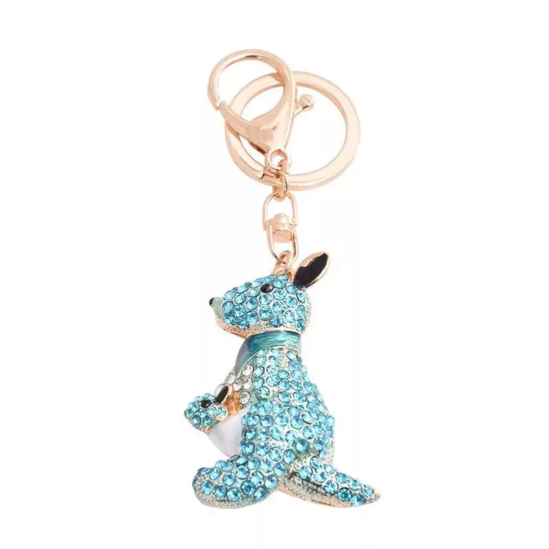 

New creative crystal kangaroo keychain Cute animal car key ring Glamour jewelry Female bag pendant accessories Key Chains