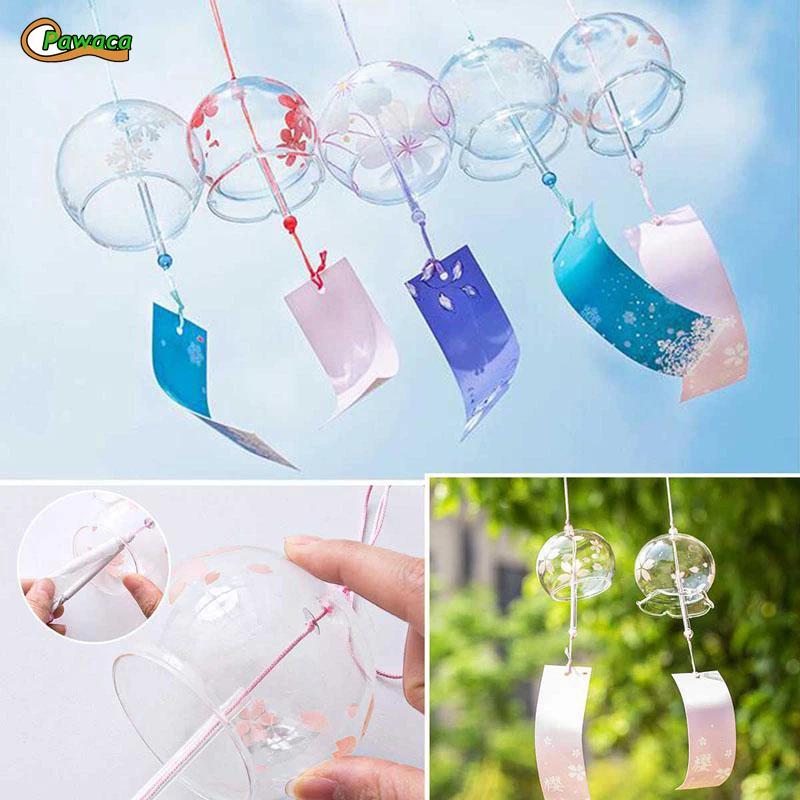 

Japanese Style Glass Wind Chimes Hanging Craft Windbell Home Decor Sakura Cherry Blossom Pattern Wind Bell For Christmas Gift