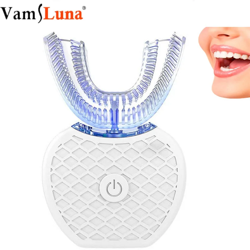 Беспроводной Автоматическая 3D 360 градусов U Sharp ленивый электрическая звуковая нано-зубная щетка синий свет отбеливание зубов