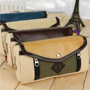 

Student Large Capacity Canvas PU School Pencil Case Pen Bag Creative Stationery School Supplies Free Shipping