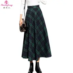 Yuxinfeng 2019 осень зима для женщин плед макси юбка шерстяная смесь корейская мода длинные трапециевидной формы Высокая талия Свободные юбки