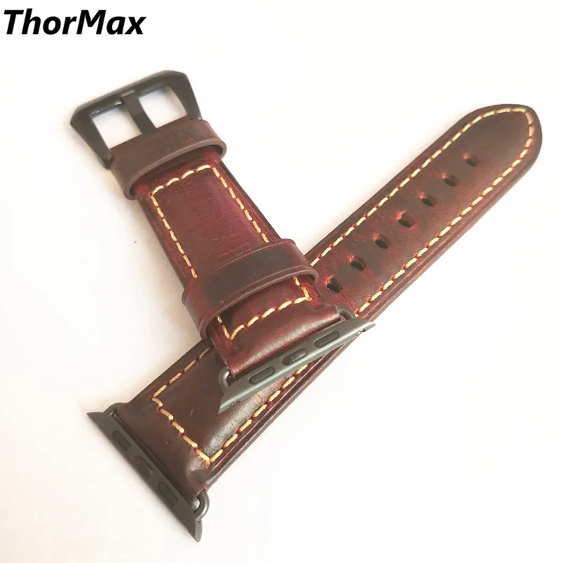 

ThorMax Watchband for apple watch Genuine leather band 38mm 42mm 40mm 44mm Red Wine Watch Strap for iwatch strap series 4 1/2/3