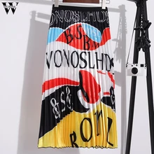 Womail длинная юбка Женская винтажная Повседневная плиссированная юбка длиной до щиколотки с буквенным принтом Удобная длинная юбка J26
