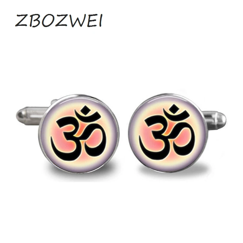 

ZBOZWEI Fashion white Buddhism glass Zen Om YOGA jewelry Muslim Meditation Mandala Vintage collar High Quality Cufflinks jewelry