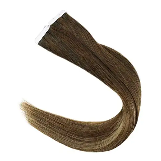 Full Shine Tape in Hair Extensions 50 Gram Glue On Hair Balayage Color Machine Remy Human Hair Extensions Invisible Hair Tapes - Цвет: 3T14P6