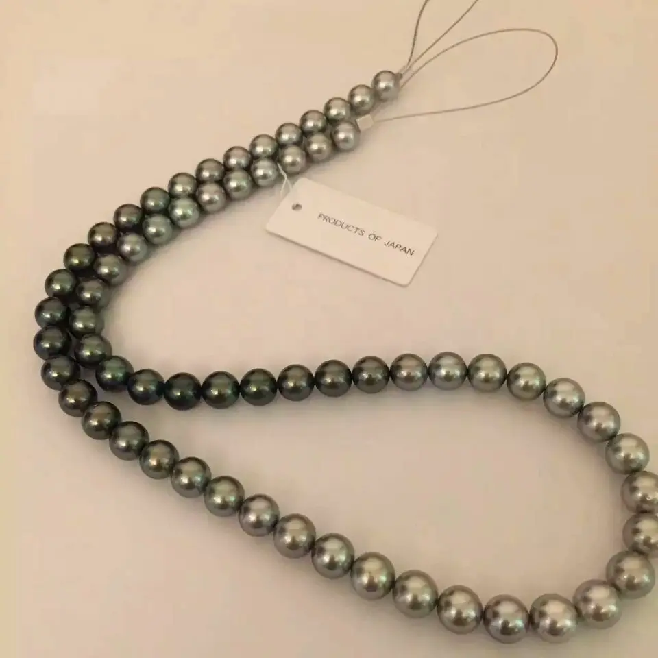 

stunning 18inch natural 10-11mm tahitian black gray pearl necklace silver (9.13)