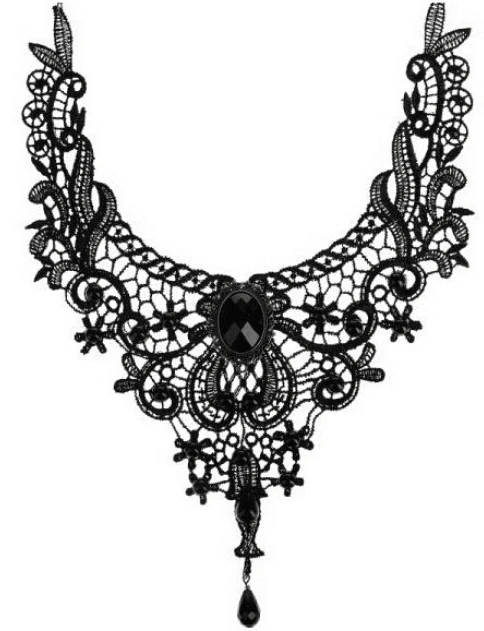 Модные нео-готические кружевные ожерелья с черным кристаллом, ожерелье в форме капли воды, полые кружевные цветочные чокеры, ожерелье для женщин, ювелирные изделия
