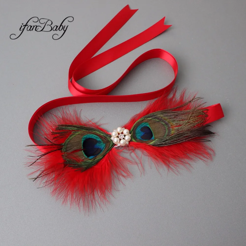 Fashion Chrisrmas flower Belt Girl Woman Sash Belt Wedding Sashes with feather flower headband 1 SET