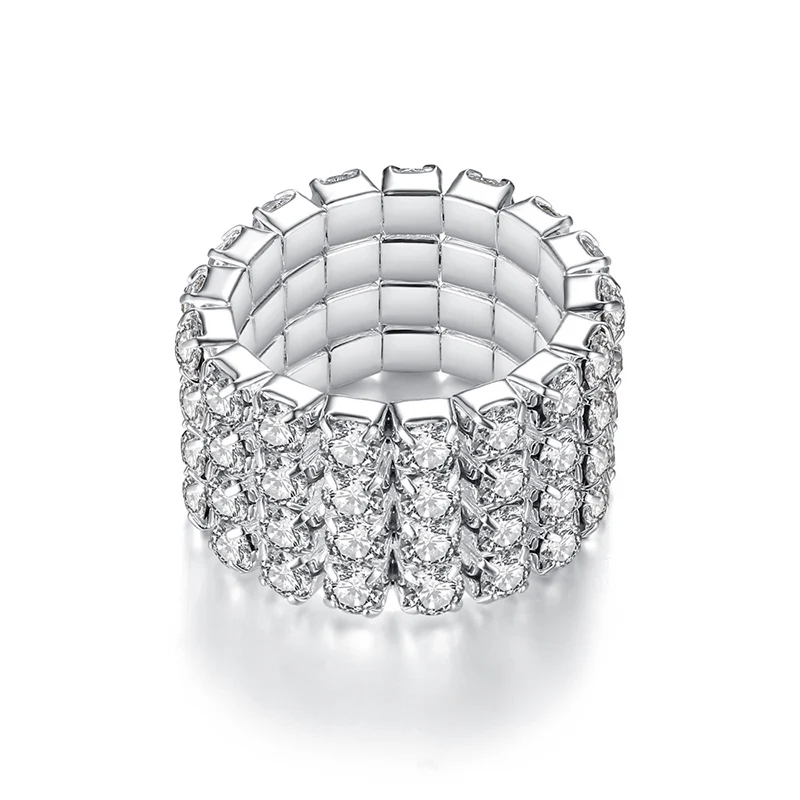 High Quality 2018 New Anti Allergy Full Drill Ring Ring Classic Adjustable Silver Ring