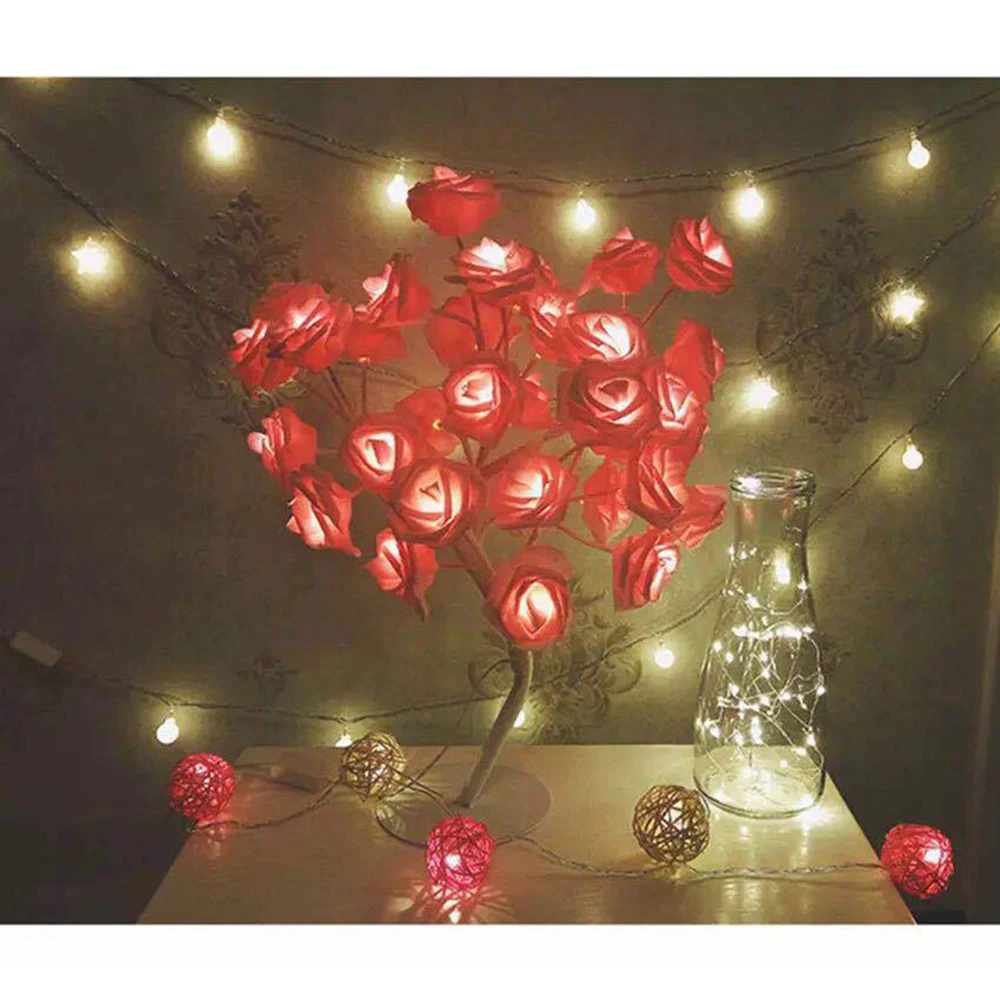 24pcs LED Rose Flower Bedside Bedroom Night Light Table Lamp Home