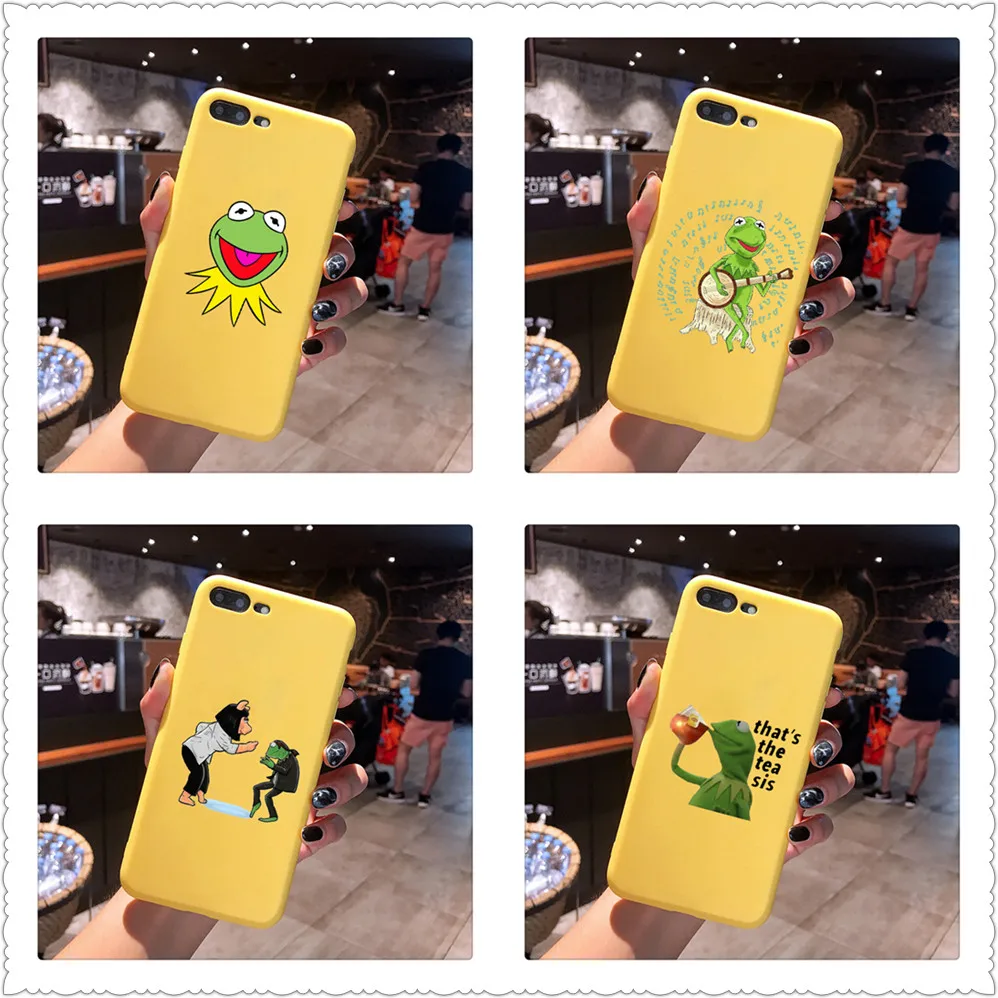 Funny Cute kermit the frog Candy Color TPU Case phone For iphoneX 7 8 XS XR XSMAX Red Yellow purple White Cover