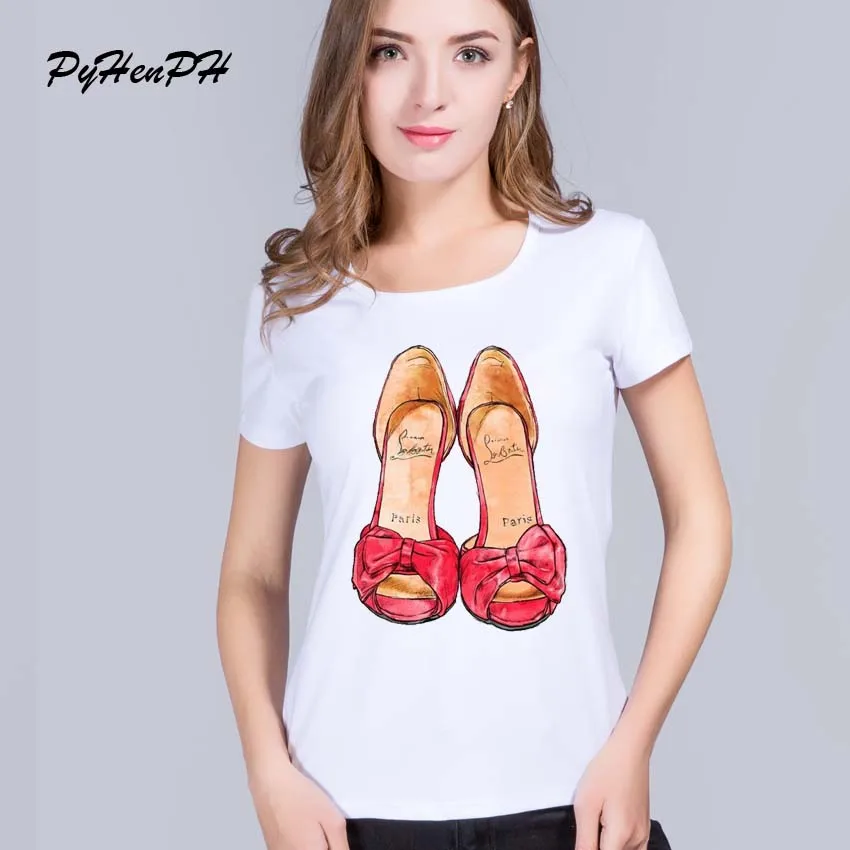 

PyHen Vintage Retro T-shirt women Top Tee I need A Simple Paris Red Shoes Shoe for My Party women tee tops