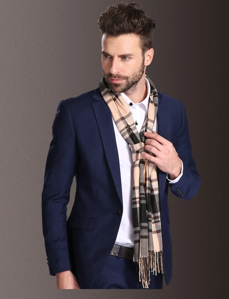 2021 New Europe Fashion Shawl Scarves Men Winter Warm Tartan Designer Scarf Business Sjaal Plaid Cotton Wraps Bufanda Foulard