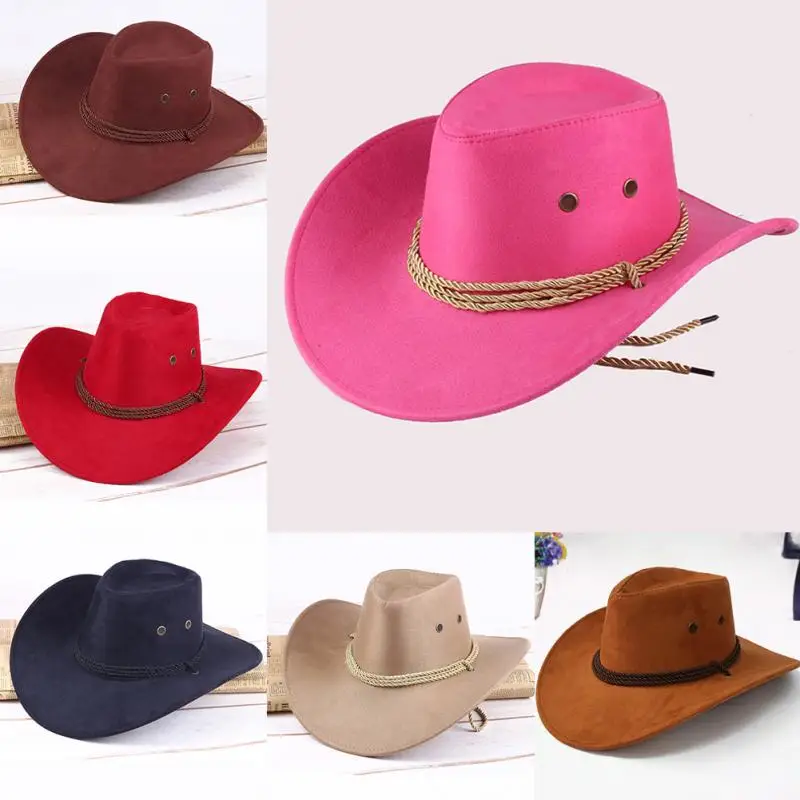 

Fashion Hats Western Sun Shield Unisex Cowboy Cap Black Red Coffee Brown Casual Artificial Leather Hat Wide Cowboy Hats