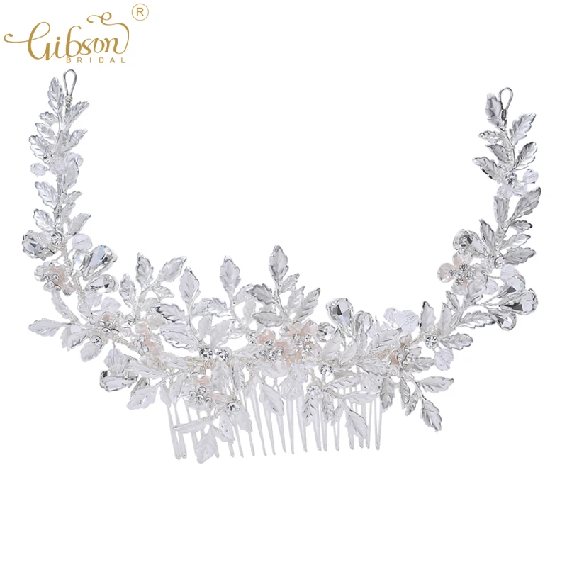 

Flower and Leaf Silver Bridal Hair Comb Women Hair Piece Crystal Wedding Side Combs Dress Jewelry Accessories Favors