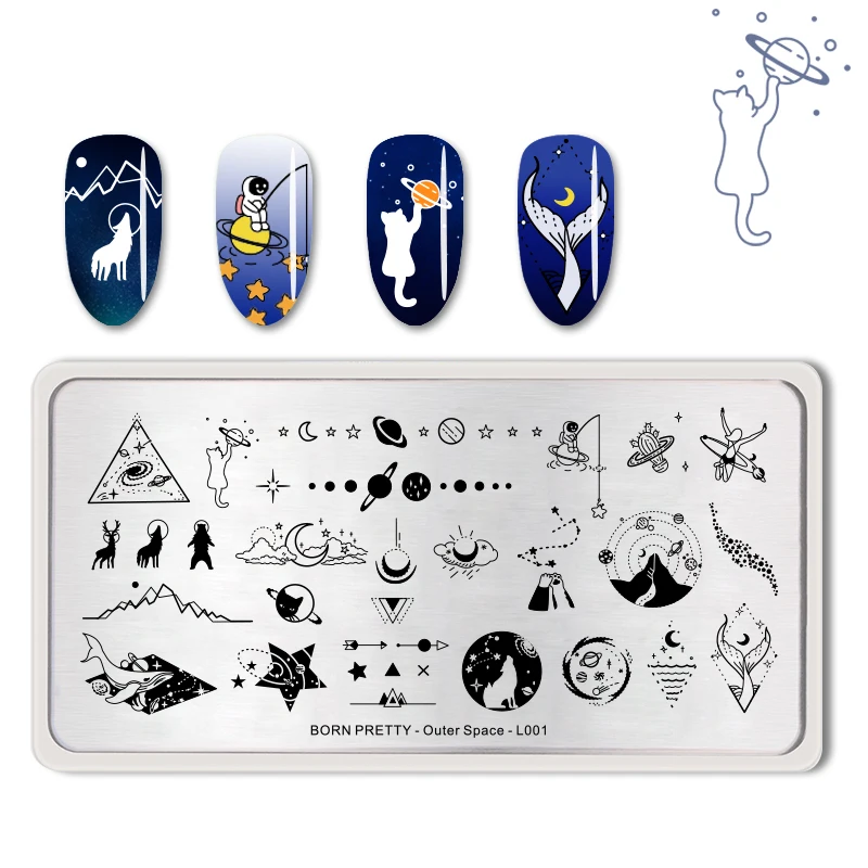 

BORN PRETTY Nail Stamping Plate Solar System Rectangle Stainless Steel Nail Image Stencil Outer Space Design L001