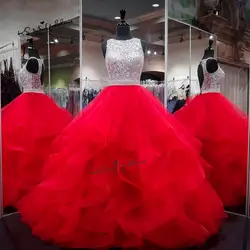 Vestidos De 15 anos красный Бальные платья бальное платье 2018 кристаллы оборками baljurk сладкий 16 Платья для женщин дебютантка индивидуальный заказ