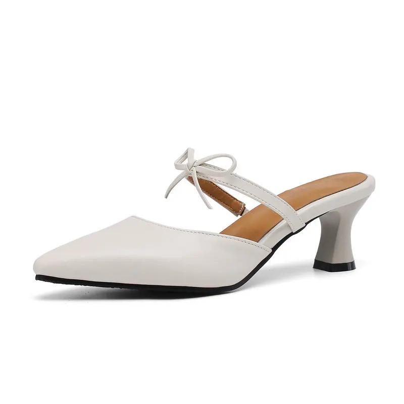 

B2-4 Size 33-46 Woman Solid Color Bowknot Slippers Female Shallow Outdoor Shoes Ladies Leisure Shoes Women High Heels Shoe