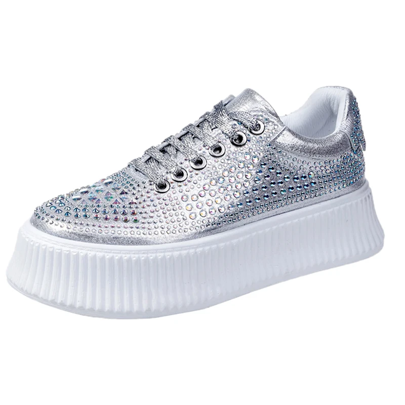 

Designer Women Sneakers Platform High Sneakers Women Silver Rhinestone Flat Shoes Woman Casual Ladies Shoes basket buty damskie