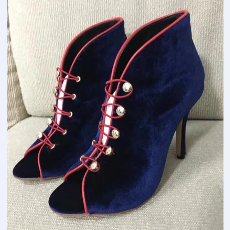 

Fashion Peep Toe High Heel Booties Mujer Buttom Embellished Cut-outs Ankle Boots High Quality Spring Autumn Dress Shoes Women