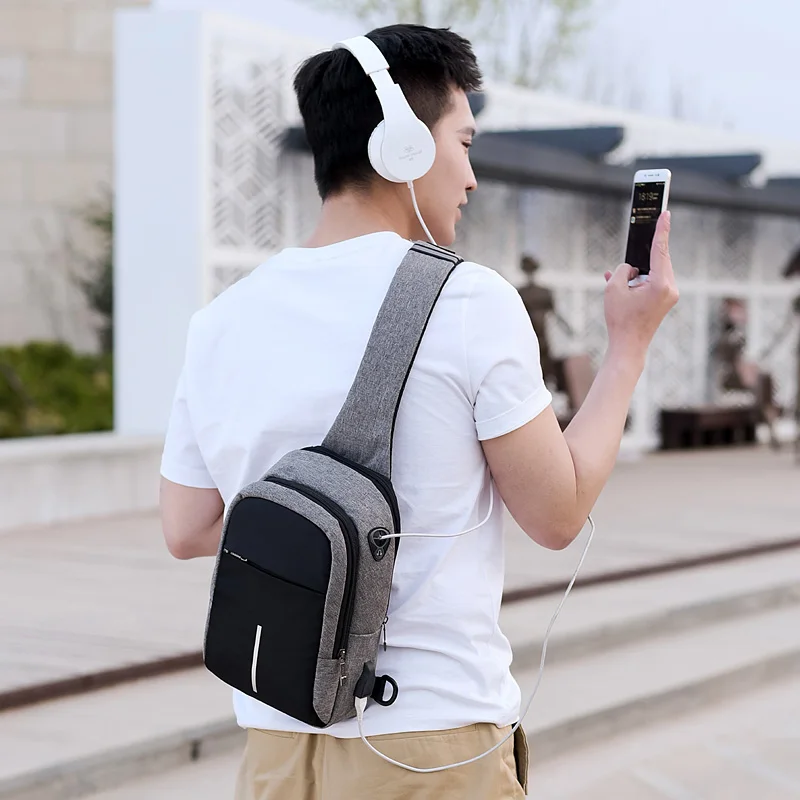 DINGXINYIZU الرجال الصدر أكياس USB شحن ماء أكسفورد Crossbody أكياس صغيرة حبال واحدة حقائب كتف السفر الصدر حزمة الذكور