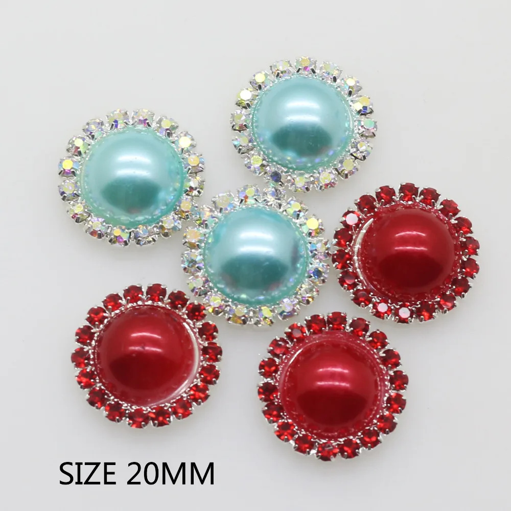 

New 20MM 10Pcs/Lot Round Flatback Pearl Button Red Color Crystal Twinkle Decor Wedding Invitation Card Ribbon Accessories