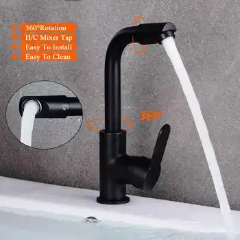 

Black Copper 360Rotation Bathroom Sink Faucet Spout Single Handle Deck Mounted Kitchen Basin Faucet Hot and Cold Water Mixer Tap