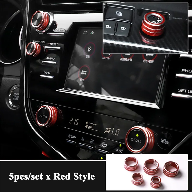 5 шт./компл. SEEYULE Стайлинг автомобиля центральной консоли ручка украшения кондиционер аудио ручку крышки автомобильные аксессуары для Toyota Camry - Название цвета: Red