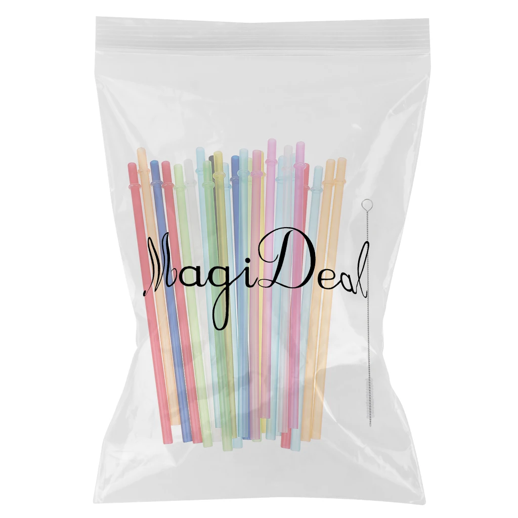 25x Colorful Reusable Hard Plastic Drinking Straws + 1x Free Free Cleaning Brush Mason Jar and Tumblers Party Holiday DIY Decor