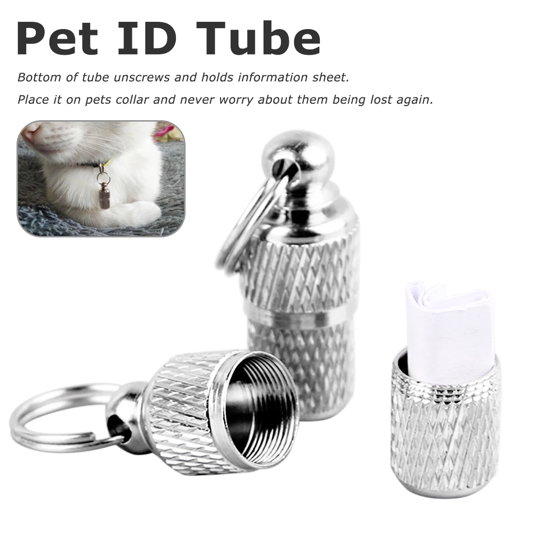 

Mini Pet Dog ID TAG Fashion Stainless steel Pet Dog Cat Anti lost Name Address Label Identity Barrel Tube Collar