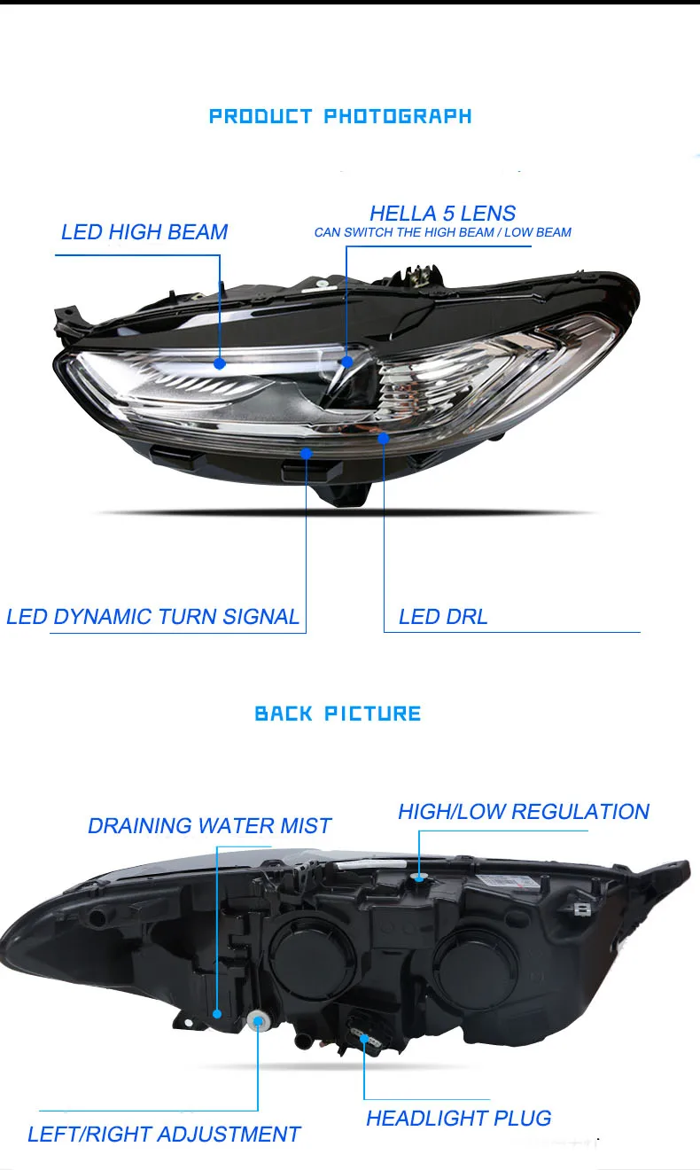 Автомобильный Стильный чехол на голову для Ford Mondeo 2013- фары светодиодный фары DRL Объектив Двойной Луч Биксенон HID автомобильные аксессуары