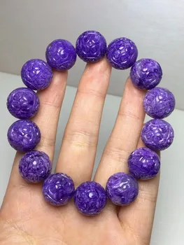

Genuine Natural Charoite Purple Craved Round Bead Bracelets Women Men Stretch Crystal Charoite Bracelet 16mm AAAAA Certificate