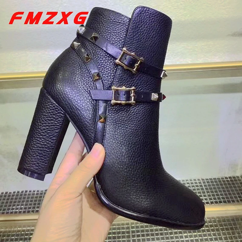 

Women Boots Fashion Rivet Buckle High Quality Sexy Heels High Boots Top Brand Designer Woman Shoes Booties Winter Women Boots