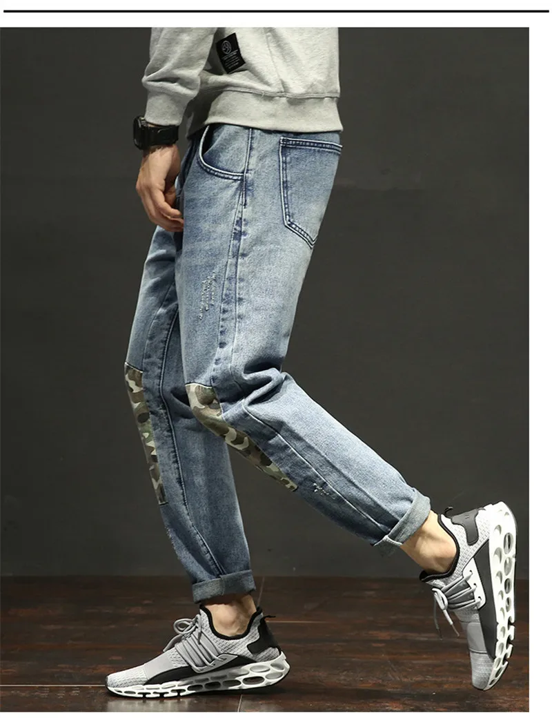 Men's Harem Jeans Trousers Fashion Male Loose Camo Patchwork Hip Hop Streetwear Pants Blue Large Size 28-42 (18)